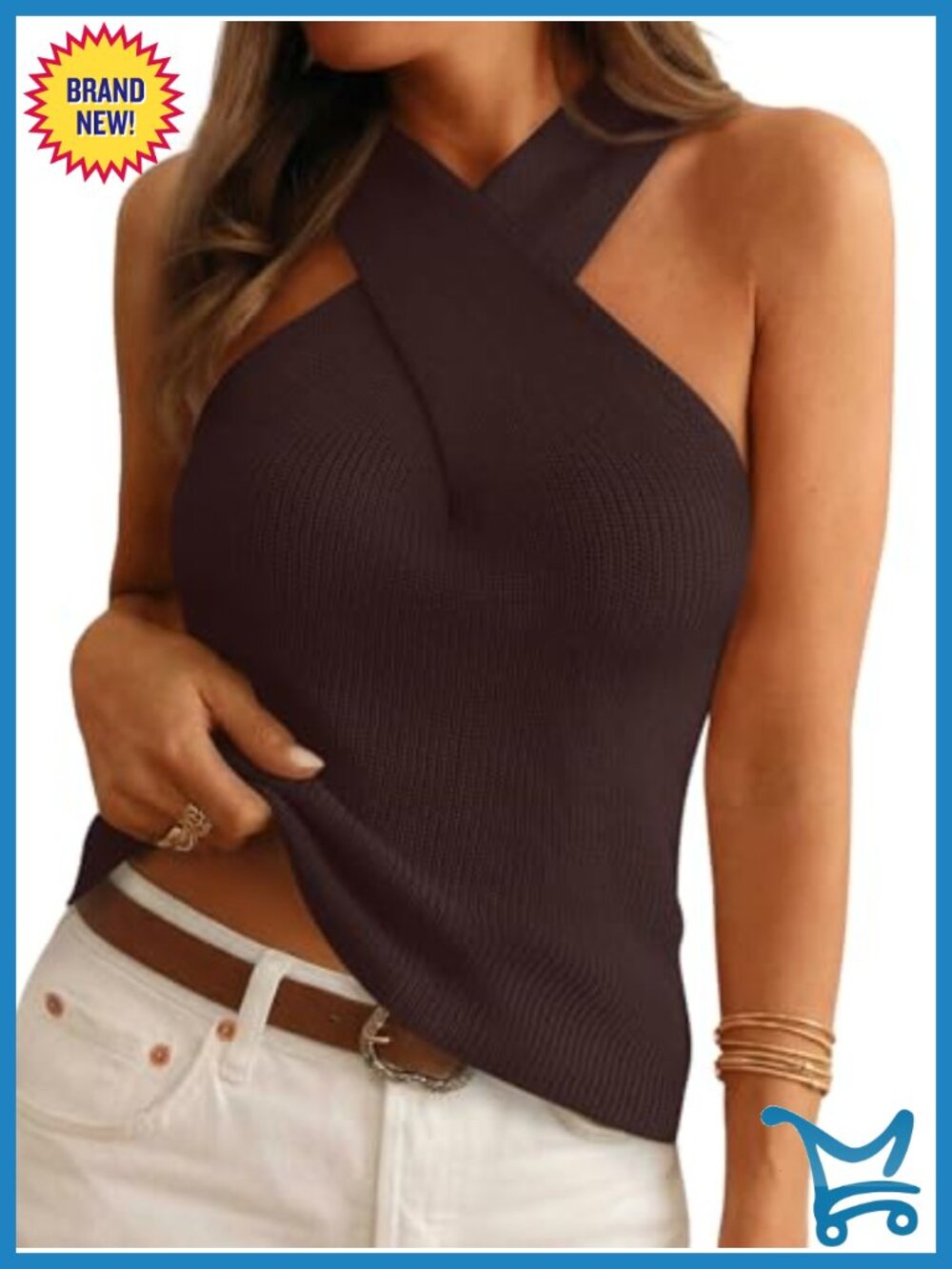 Halter Top Crossover Neck Sleeveless Date Night Vacation Summer Top